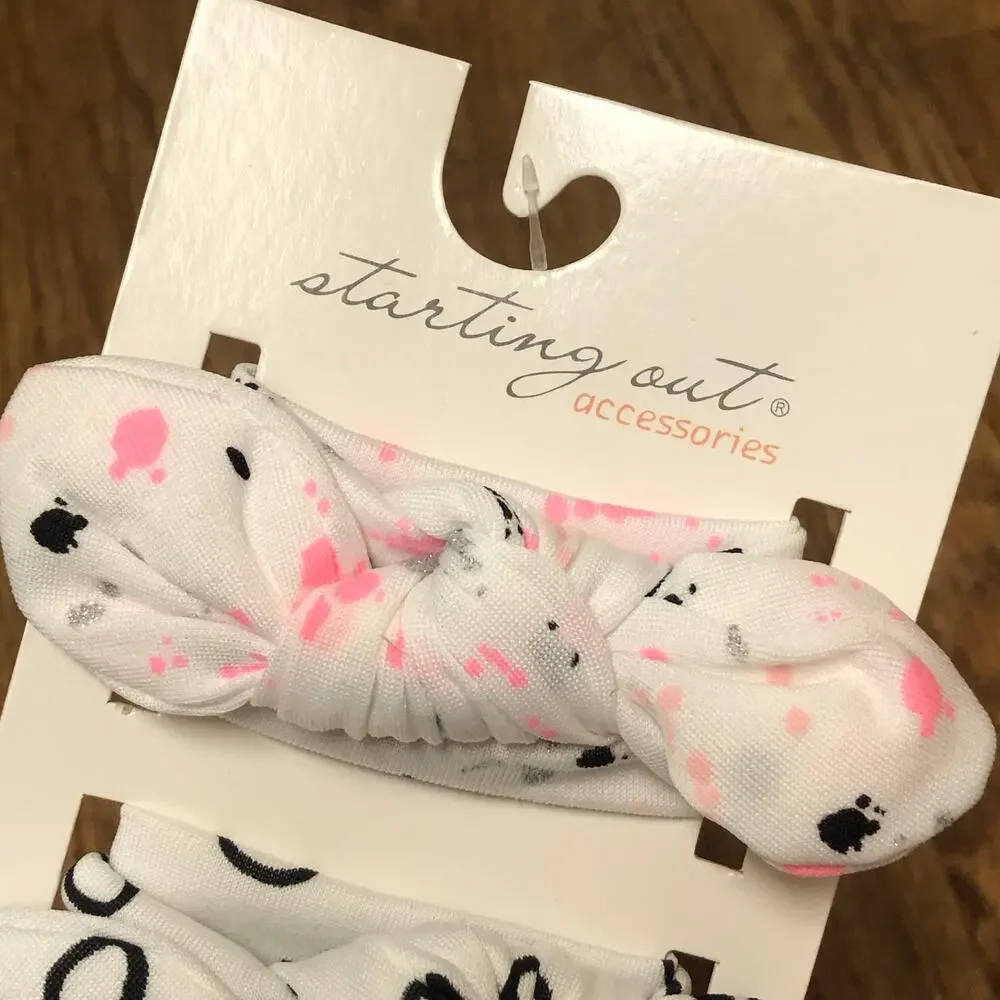 Starting Out Accessories Set of 3 Pink White Black Hair Tie Headwrap Bow